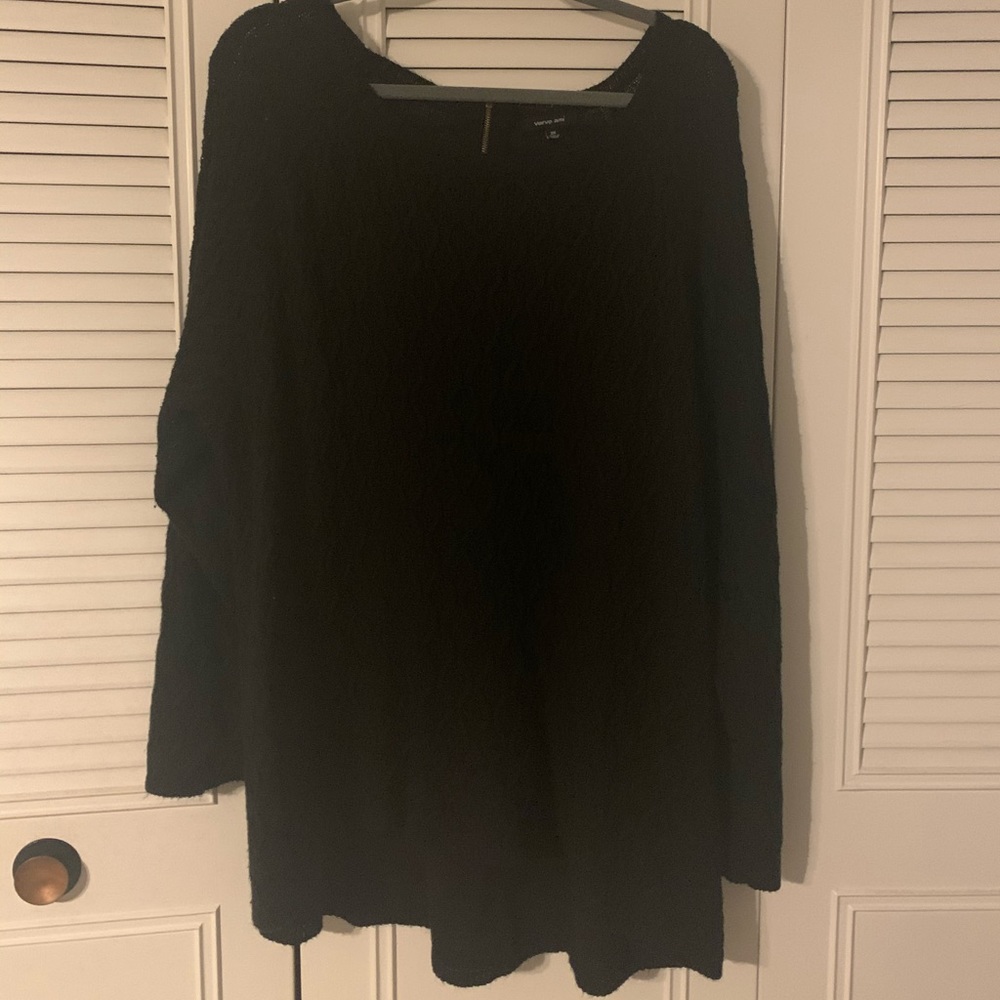 Black Open Weave Zip-Back Sweater